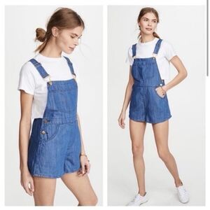 NWT**WeWoreWhat Denim Linen Basic Short Overalls Size Large
